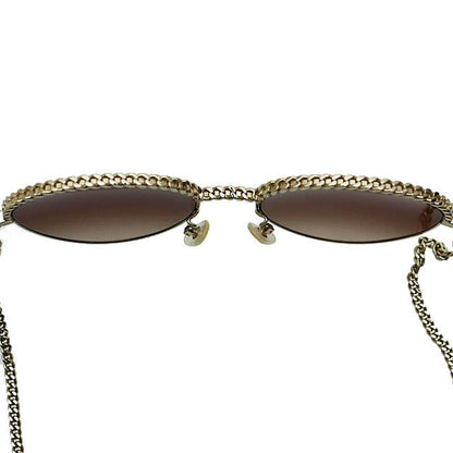 Chanel Pant Shape Coco Mark Chain Sunglasses Gold Black Preowned AA?- 251201