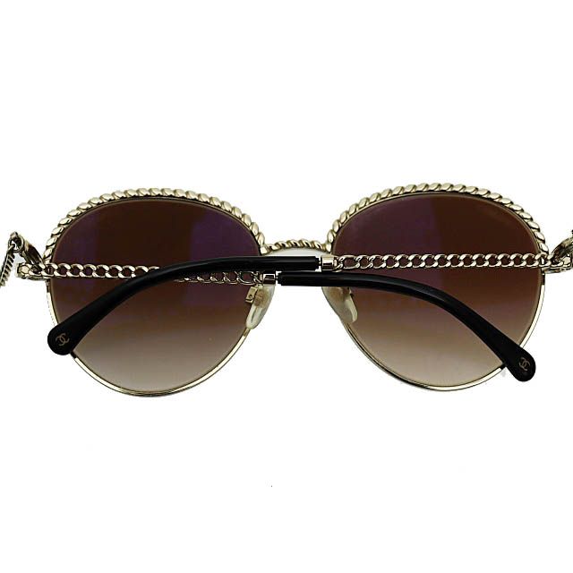 Chanel Pant Shape Coco Mark Chain Sunglasses Gold Black Preowned AA?- 251201