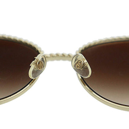Chanel Pant Shape Coco Mark Chain Sunglasses Gold Black Preowned AA?- 251201