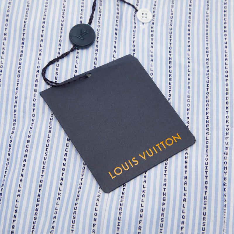 Louis Vuitton Striped Lettered Shirt Size 42 Blue White Cotton Men's Louis