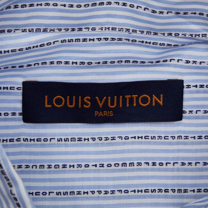 Louis Vuitton Striped Lettered Shirt Size 42 Blue White Cotton Men's Louis