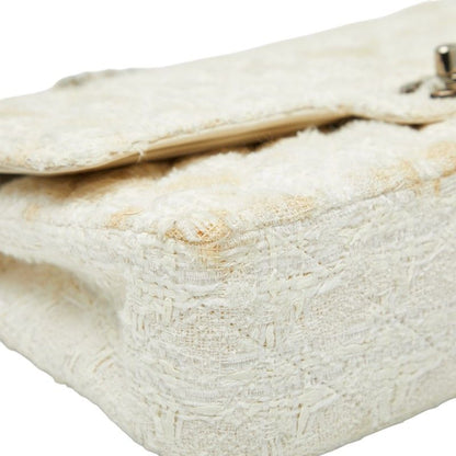 Chanel Coco Mark Matelasse Double Flap Chain Shoulder Bag White Tweed Leather