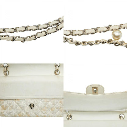 Chanel Coco Mark Matelasse Double Flap Chain Shoulder Bag White Tweed Leather