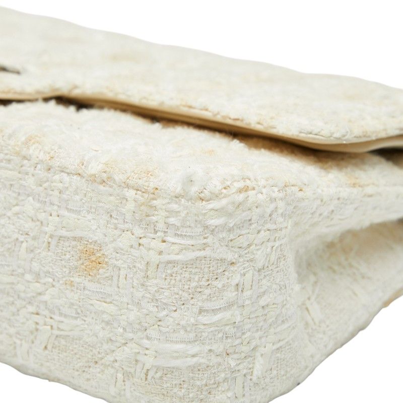 Chanel Coco Mark Matelasse Double Flap Chain Shoulder Bag White Tweed Leather