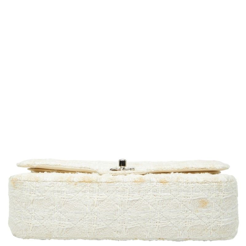 Chanel Coco Mark Matelasse Double Flap Chain Shoulder Bag White Tweed Leather