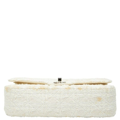 Chanel Coco Mark Matelasse Double Flap Chain Shoulder Bag White Tweed Leather