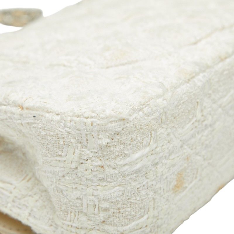 Chanel Coco Mark Matelasse Double Flap Chain Shoulder Bag White Tweed Leather