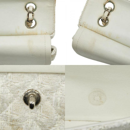 Chanel Coco Mark Matelasse Double Flap Chain Shoulder Bag White Tweed Leather