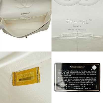 Chanel Coco Mark Matelasse Double Flap Chain Shoulder Bag White Tweed Leather