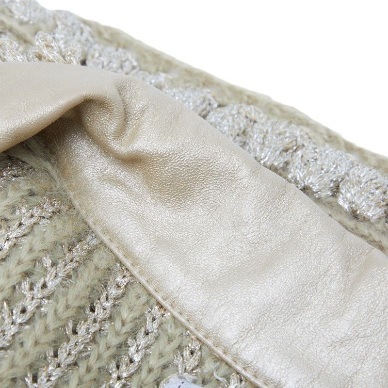 Chanel Coco Mark Knit Jacket Cardigan Size 42 Beige Green Polyester Wool Mohair