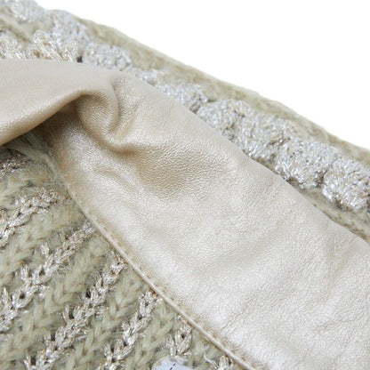 Chanel Coco Mark Knit Jacket Cardigan Size 42 Beige Green Polyester Wool Mohair