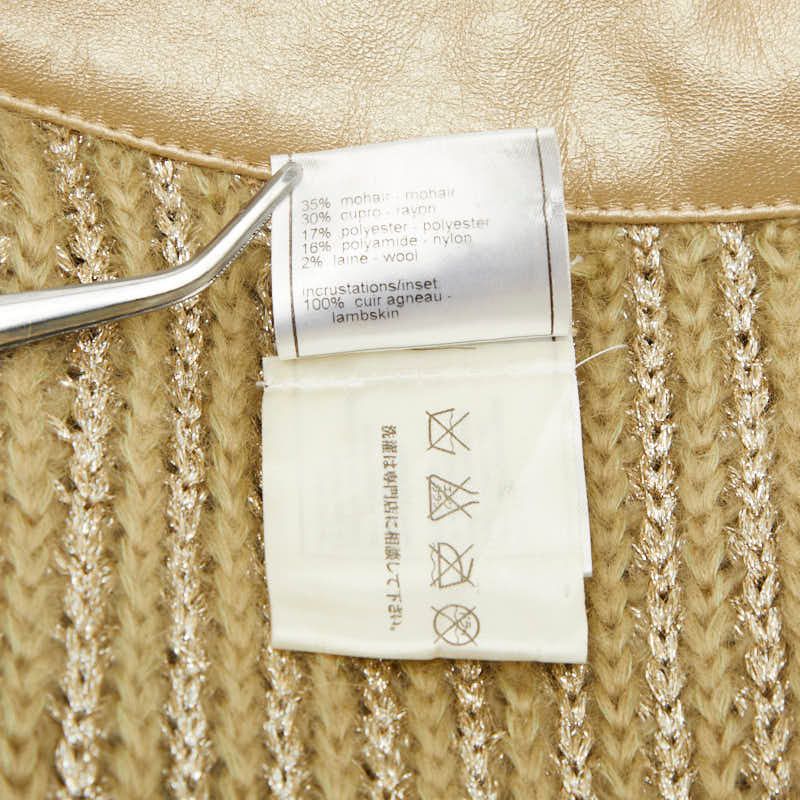 Chanel Coco Mark Knit Jacket Cardigan Size 42 Beige Green Polyester Wool Mohair