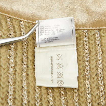 Chanel Coco Mark Knit Jacket Cardigan Size 42 Beige Green Polyester Wool Mohair