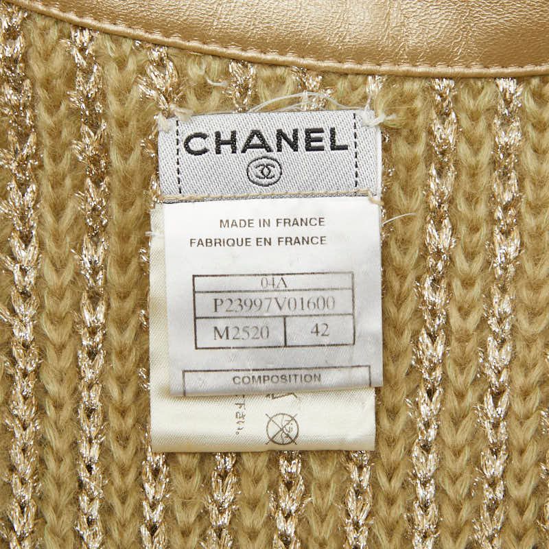 Chanel Coco Mark Knit Jacket Cardigan Size 42 Beige Green Polyester Wool Mohair