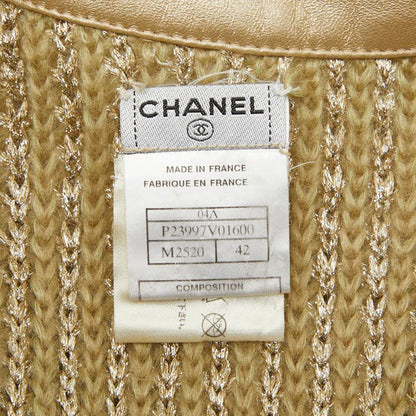 Chanel Coco Mark Knit Jacket Cardigan Size 42 Beige Green Polyester Wool Mohair