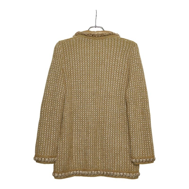 Chanel Coco Mark Knit Jacket Cardigan Size 42 Beige Green Polyester Wool Mohair