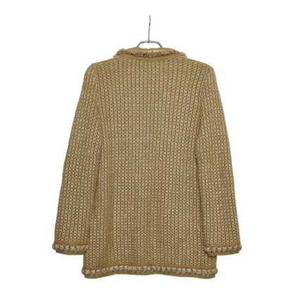 Chanel Coco Mark Knit Jacket Cardigan Size 42 Beige Green Polyester Wool Mohair
