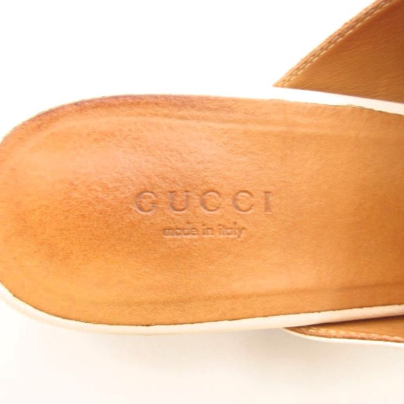Gucci Prince Town Horsebit Mules Sandals Shoes Real Leather 38 White 123513 NU
