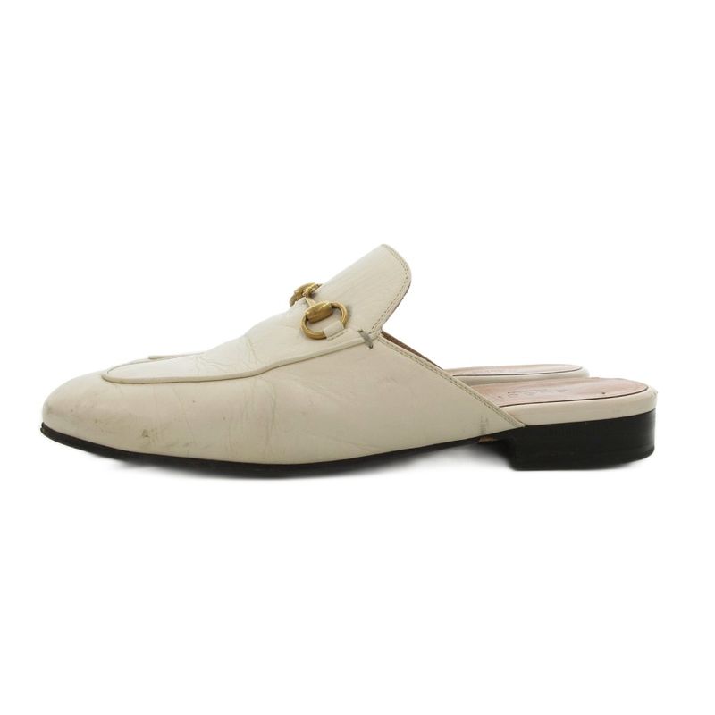 Gucci Prince Town Horsebit Mules Sandals Shoes Real Leather 38 White 123513 NU
