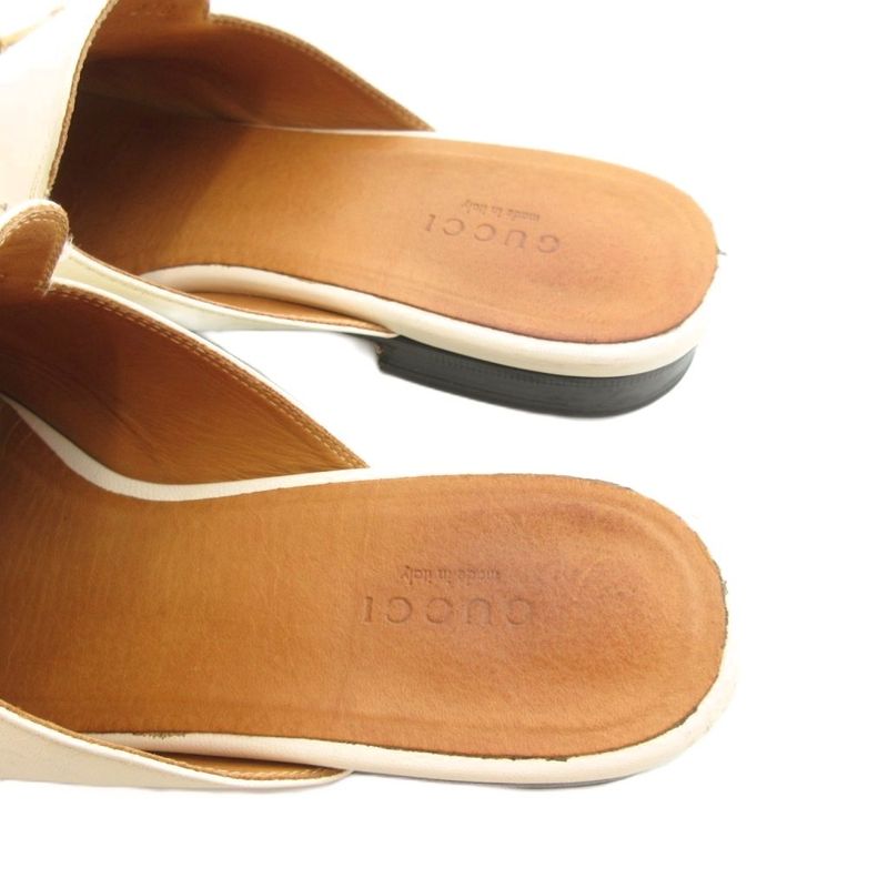 Gucci Prince Town Horsebit Mules Sandals Shoes Real Leather 38 White 123513 NU