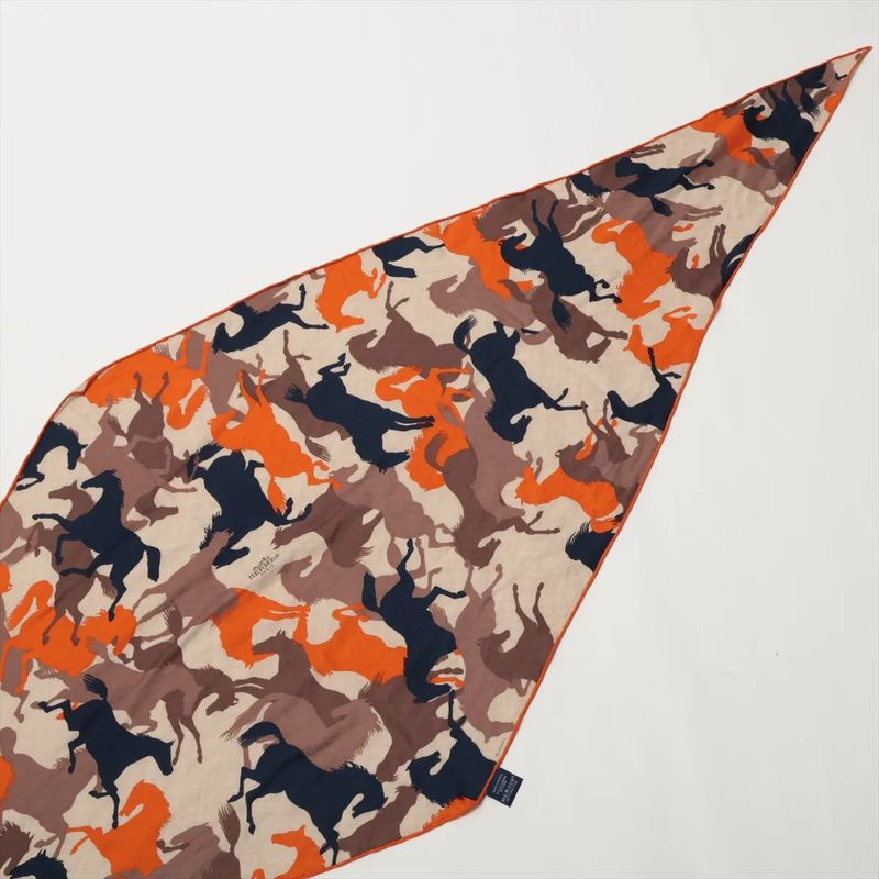 Hermes Rosange Horse Camouflage Cassisil Cashmere Silk Scarf Women's MCM Dc50-9