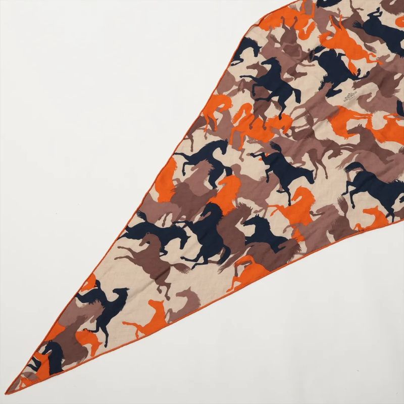 Hermes Rosange Horse Camouflage Cassisil Cashmere Silk Scarf Women's MCM Dc50-9