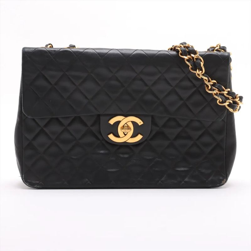 Chanel With Serial Seal Deca Matelasse 34 Maxi Lambskin Leather 2WAY Shoulder