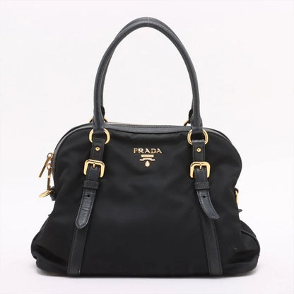 Prada Tessuto Nylon Saffiano Leather Handbag Tote Genuine Leather Black Women's