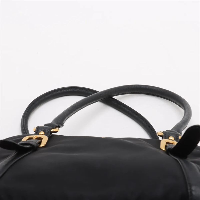 Prada Tessuto Nylon Saffiano Leather Handbag Tote Genuine Leather Black Women's