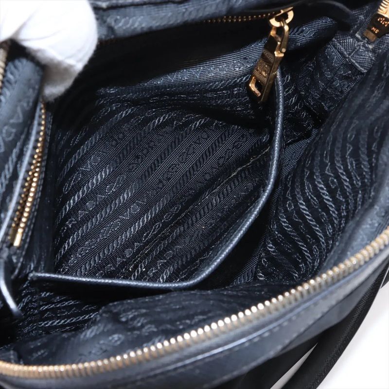 Prada Tessuto Nylon Saffiano Leather Handbag Tote Genuine Leather Black Women's