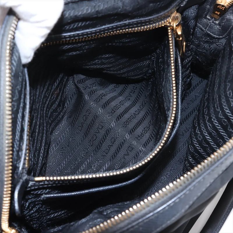 Prada Tessuto Nylon Saffiano Leather Handbag Tote Genuine Leather Black Women's