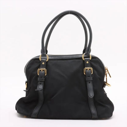 Prada Tessuto Nylon Saffiano Leather Handbag Tote Genuine Leather Black Women's