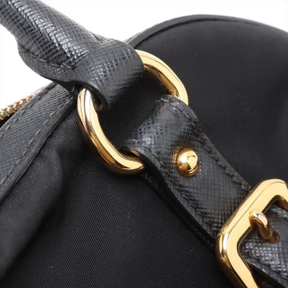 Prada Tessuto Nylon Saffiano Leather Handbag Tote Genuine Leather Black Women's