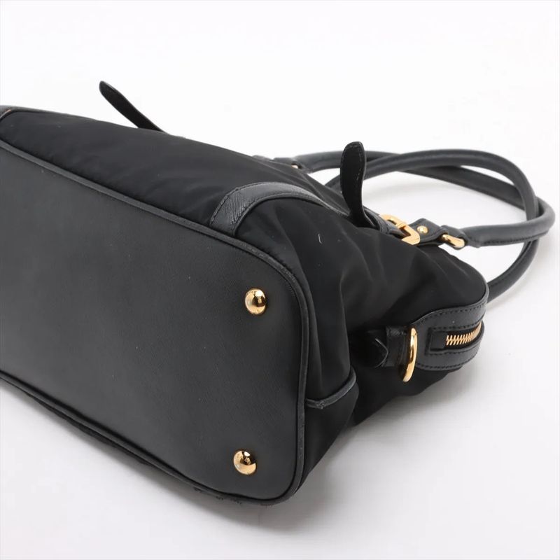 Prada Tessuto Nylon Saffiano Leather Handbag Tote Genuine Leather Black Women's