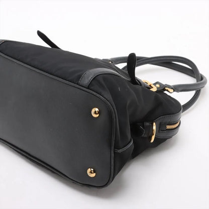 Prada Tessuto Nylon Saffiano Leather Handbag Tote Genuine Leather Black Women's