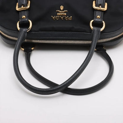Prada Tessuto Nylon Saffiano Leather Handbag Tote Genuine Leather Black Women's