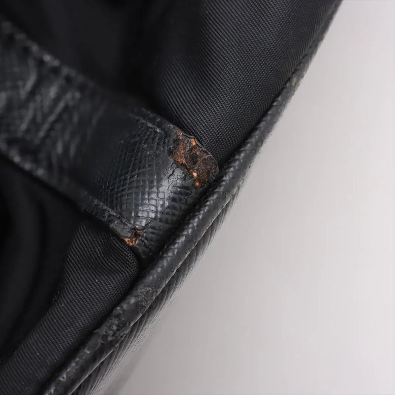 Prada Tessuto Nylon Saffiano Leather Handbag Tote Genuine Leather Black Women's