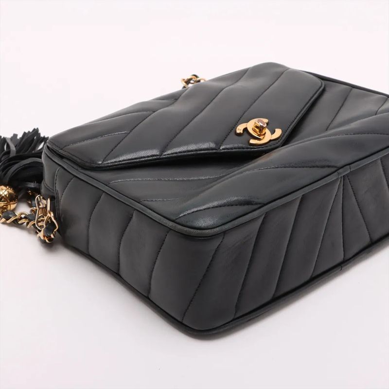 Chanel Coco Mark Lambskin Leather Chain Shoulder Bag Crossbody Women's MMM