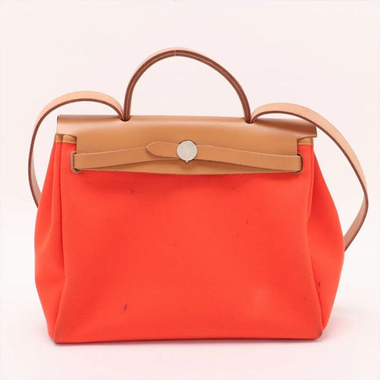 Hermes Z Marked Herbag Her Bag Zip PM Toile Officier Leather 2WAY Handbag