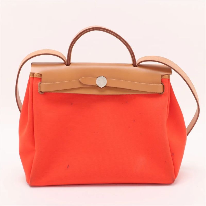 Hermes Z Marked Herbag Her Bag Zip PM Toile Officier Leather 2WAY Handbag