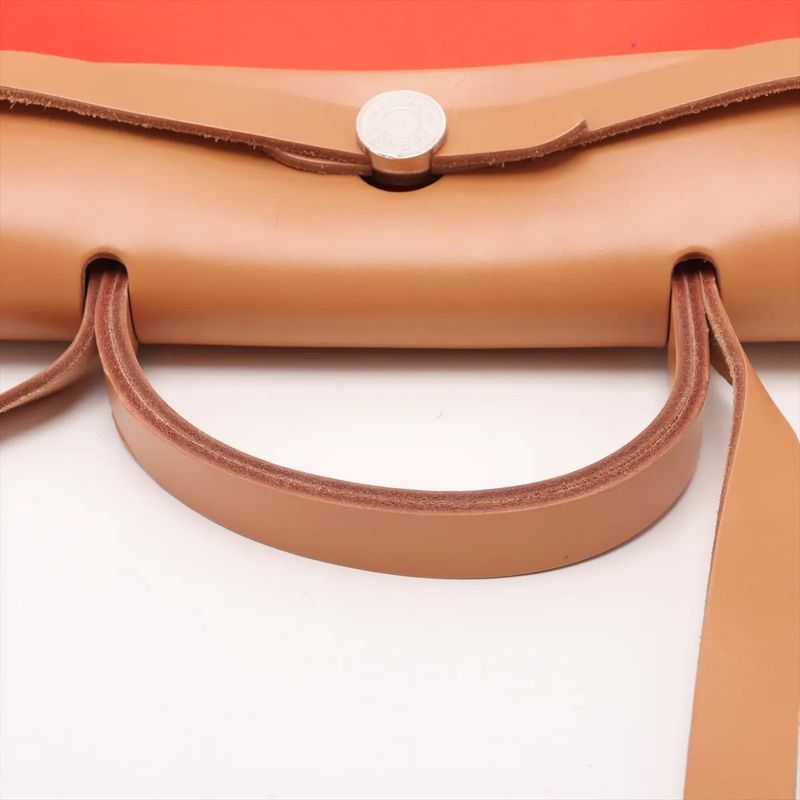 Hermes Z Marked Herbag Her Bag Zip PM Toile Officier Leather 2WAY Handbag