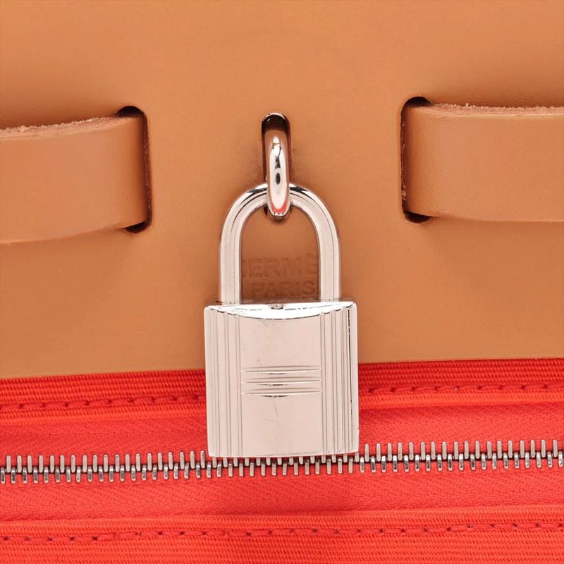 Hermes Z Marked Herbag Her Bag Zip PM Toile Officier Leather 2WAY Handbag