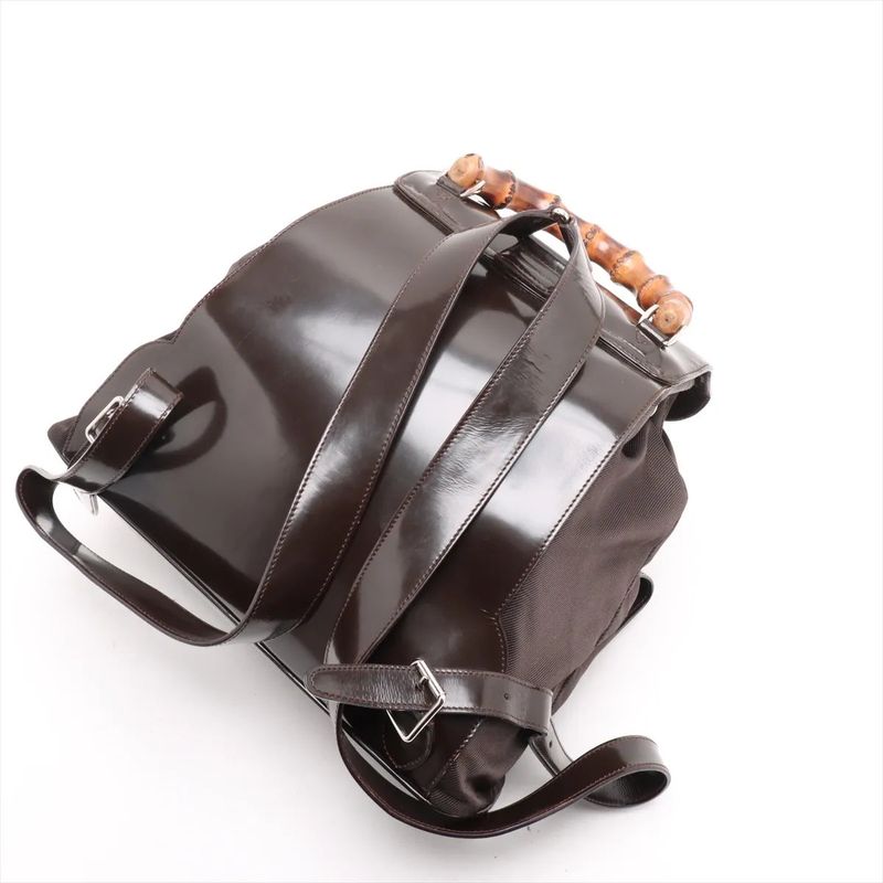 Gucci Bamboo Leather X Nylon Backpack Sac Backpack Shoulder Bag Genuine Leather