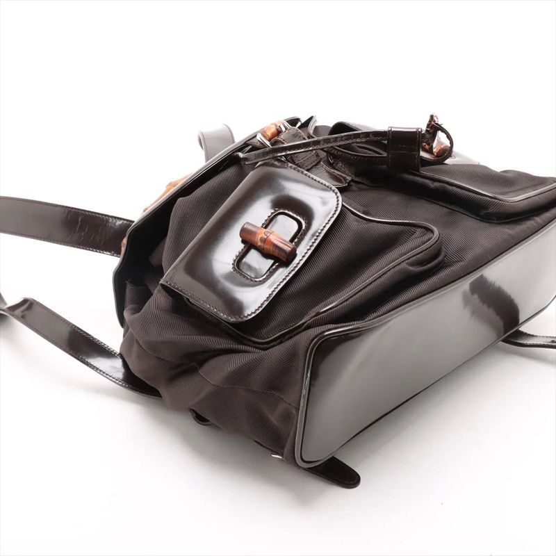 Gucci Bamboo Leather X Nylon Backpack Sac Backpack Shoulder Bag Genuine Leather