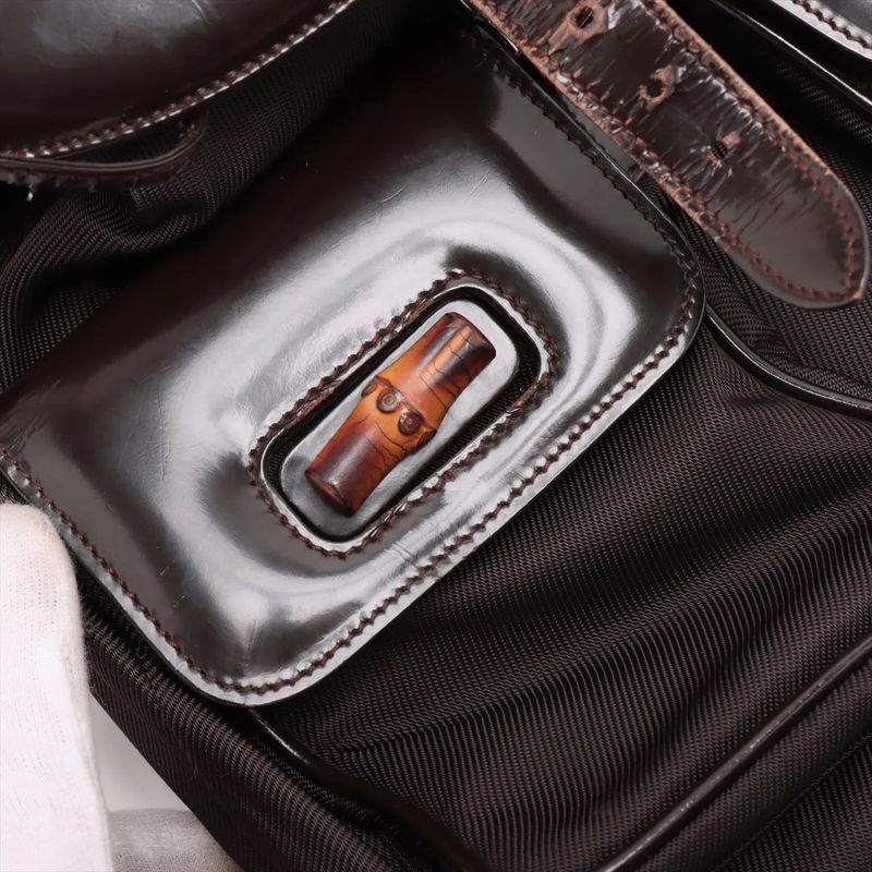 Gucci Bamboo Leather X Nylon Backpack Sac Backpack Shoulder Bag Genuine Leather