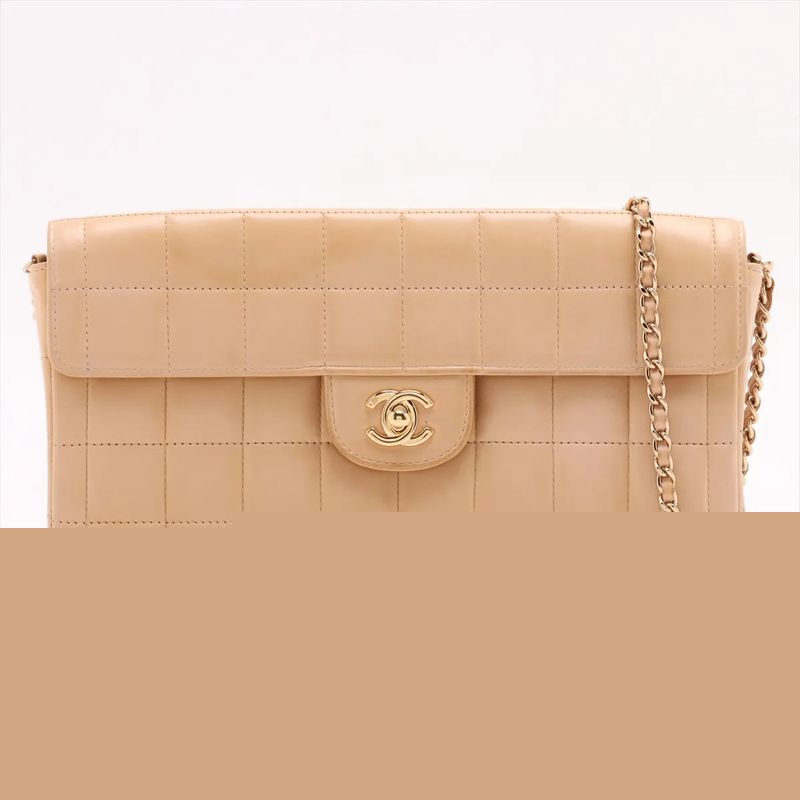 Chanel With Serial Seal Choco Bar Lambskin Leather Chain Shoulder Bag Shoulder