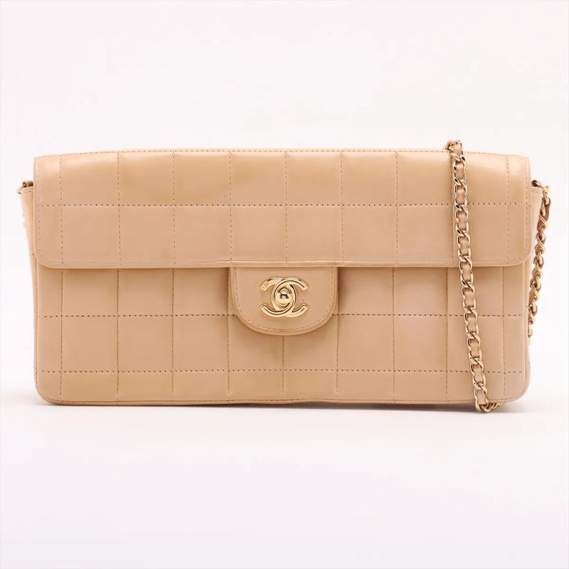 Chanel With Serial Seal Choco Bar Lambskin Leather Chain Shoulder Bag Shoulder