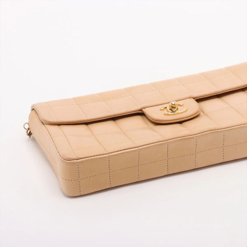 Chanel With Serial Seal Choco Bar Lambskin Leather Chain Shoulder Bag Shoulder