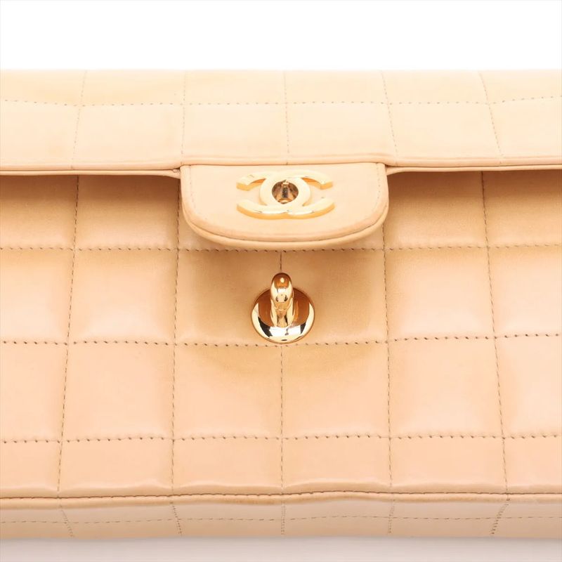 Chanel With Serial Seal Choco Bar Lambskin Leather Chain Shoulder Bag Shoulder