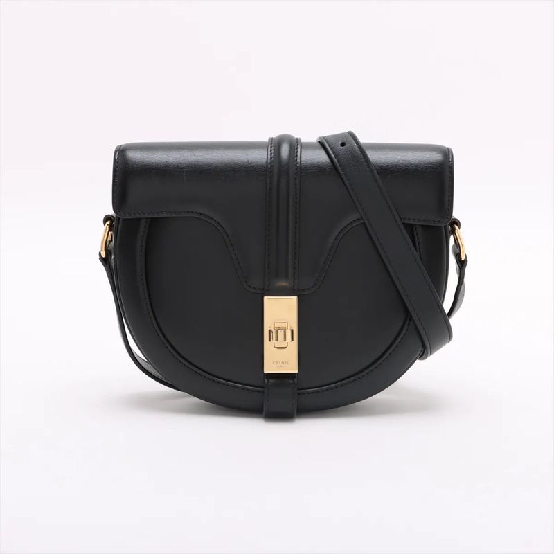 Celine Buzas Ses 16 Medium Leather Shoulder Bag Crossbody Hand Black Women's